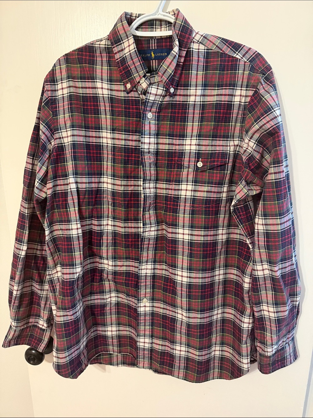Ralph Lauren Men’s Red and Green Plaid Button-Down Shirt